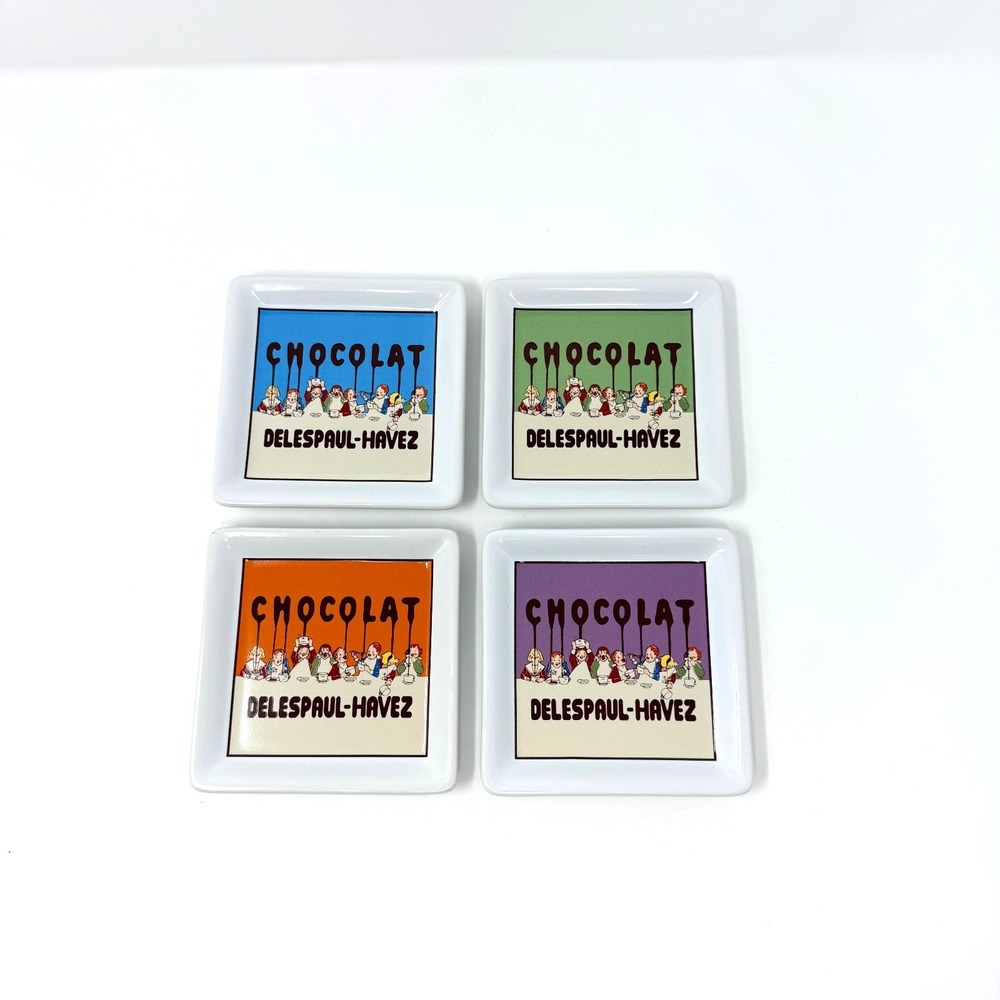 Pottery Barn Chocolate Delespaul Havez Coaster Set 4 Ceramic Cork Back